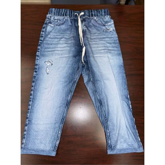 SHEIN Pull On Drawstring Waist Faux Denim Capri Leggings Size Medium - Picture 1 of 5